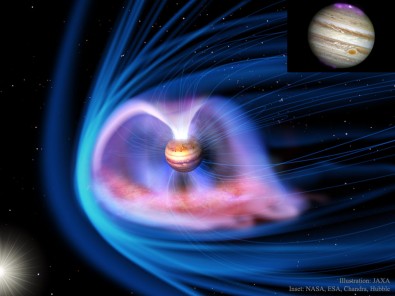 Une image de la magnétosphère et des aurores boréales à la surface de Jupiter