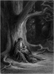 Merlin et Viviane, illustration de Gustave Doré pour les Idylles du Roi, de Alfred Tennyson