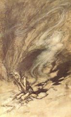 Alberich met le tarhelm et disparaît, une illustration d'Arthur Rackham