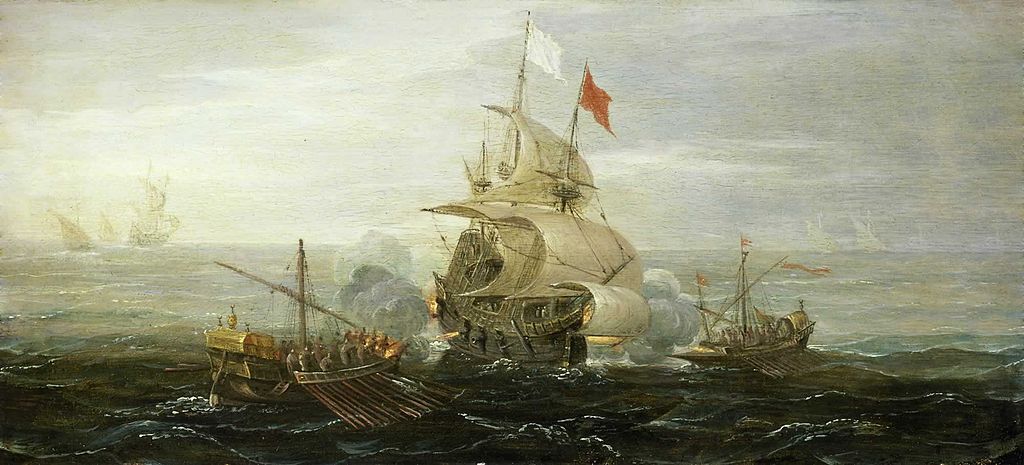 Un navire français et des pirates barbares, Aert Anthonisz, vers 1615, huile sur toile, Musée National de la Marine