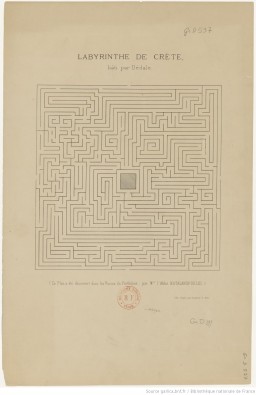 Labyrinthe de Crète, bâti par Dédale. (Ce plan a été découvert dans les ruines du Parthénon / par M. l'abbé Katalanopoulos). Document BNF Gallica