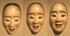 Masque de nô, trois images du même masque, seul change l'angle de l'appareil , photo de Wmpearl