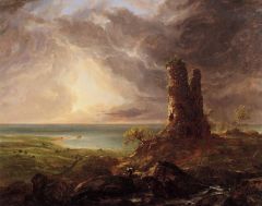 Paysage romantique avec une tour en ruines (1832-1836), huile sur panneau Thomas COLE (1801-1848)