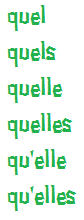 quel / quels / quelle / quelles / qu'elle / qu'elles