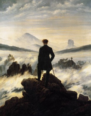 Caspar David Friedrich, "Der Wanderer uber dem Nebelmeer" (Le Voyageur au-dessus de la mer de nuages, 1818).jpg