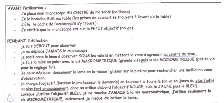 utilisation microscope